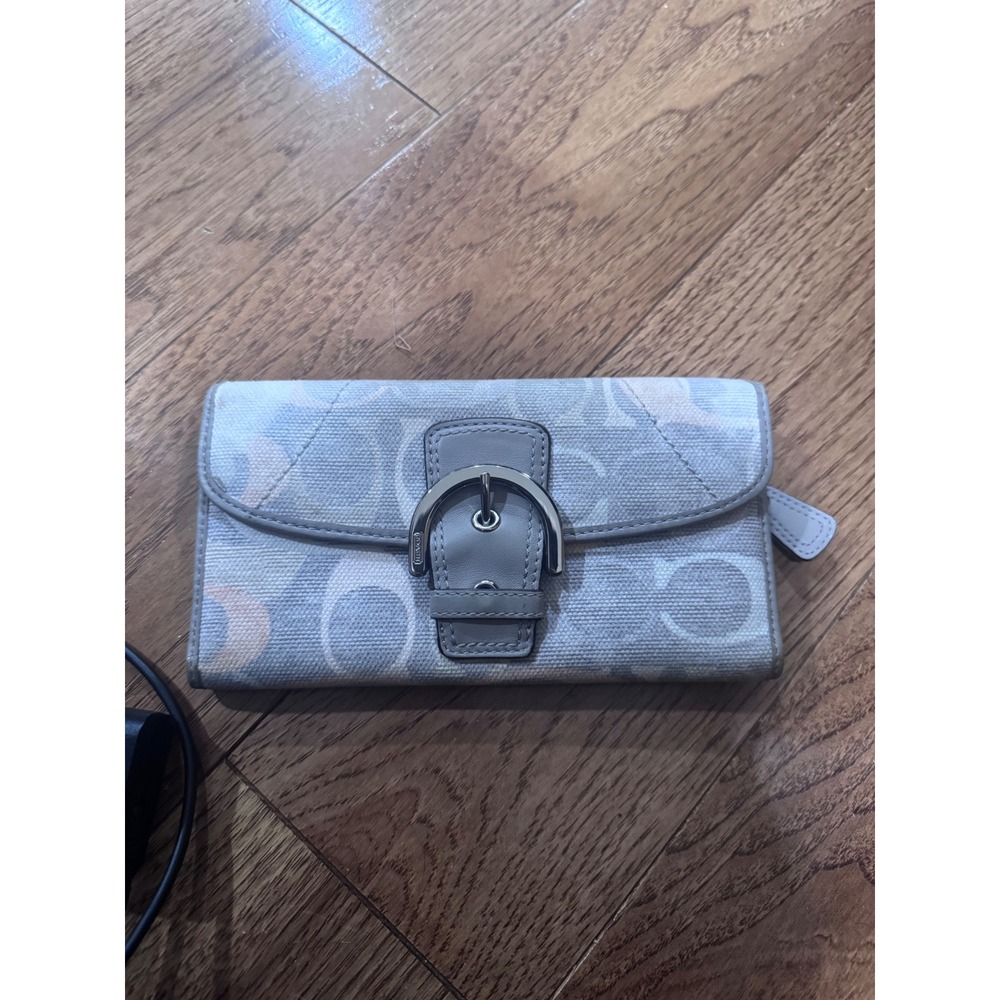 Coach Soho Optic Signature Slim Envelope Wallet Grey Pastel Buckle Canvas